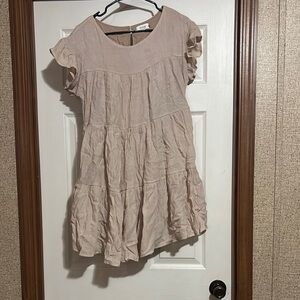 Bluivy Tan Cream Ruffled Cap Sleeve Tunic